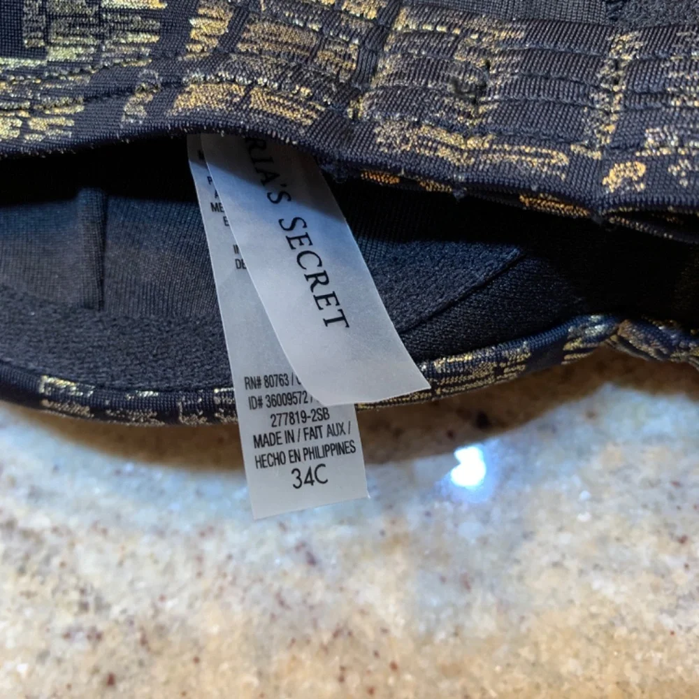 Victoria's Secret Bikini Top 34C Bottom Large Black Gold The Flirt Bandeau